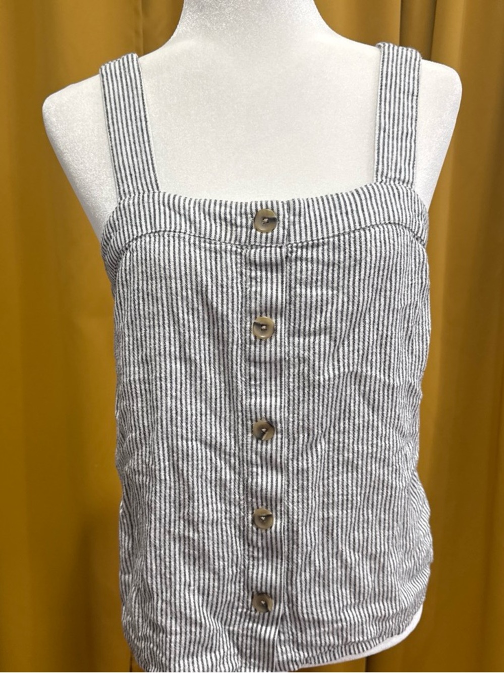 J. Crew Black and White Striped Button-Front Tank Top